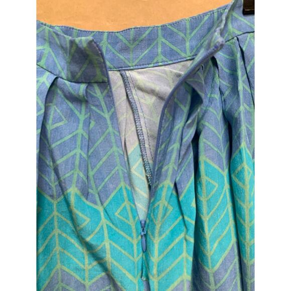 MORGAN CARPER Anthropologie Blue Multi 100% Silk Pleated SERI Midi Skirt SMALL - Picture 11 of 15